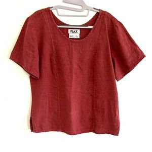 FLAX 100% LINEN Red Short Sleeve Tunic Top Small